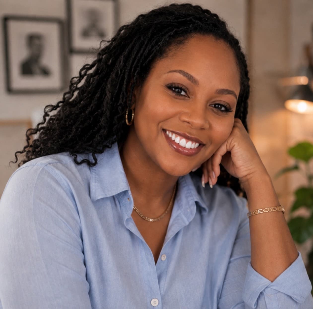 Niara Michael wearing a light blue shirt