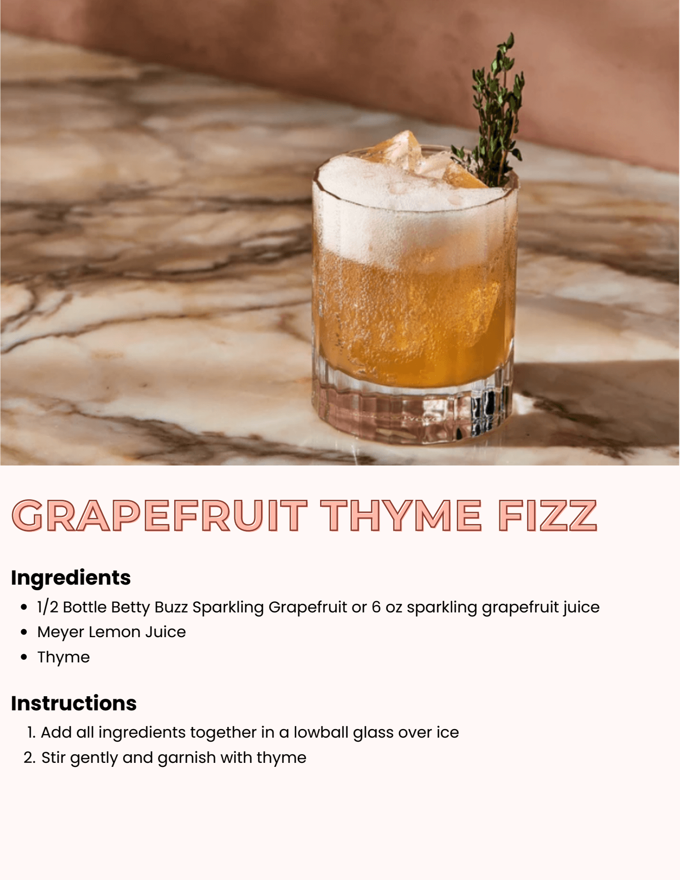 Grapefruit Thyme Fizz recipe card