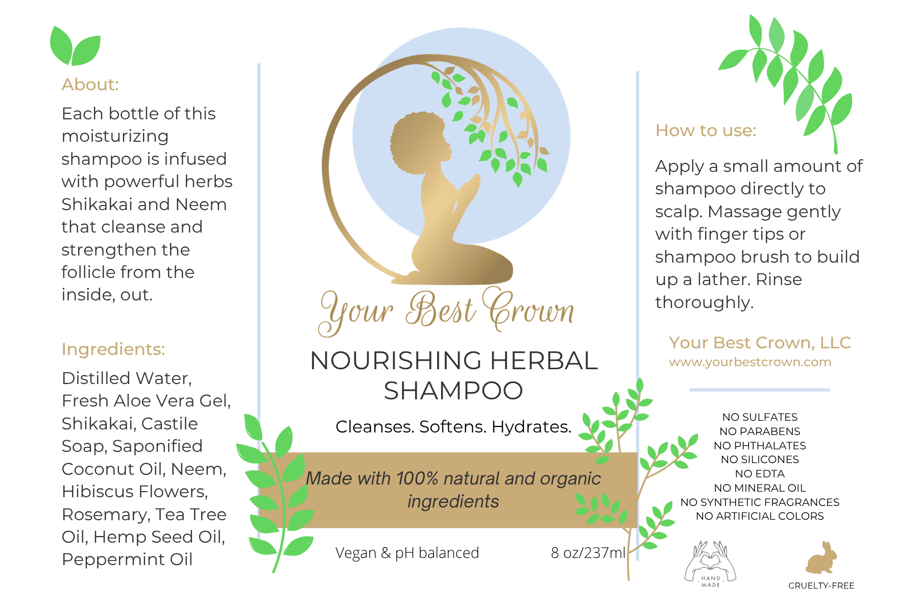 Your Best Crown shampoo label system shown as a complete bottle wrap