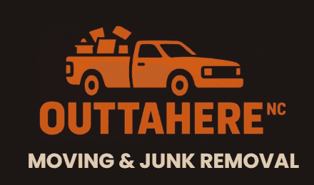 OuttaHere NC logo — a loaded pickup truck above the wordmark, with the tagline Moving & Junk Removal