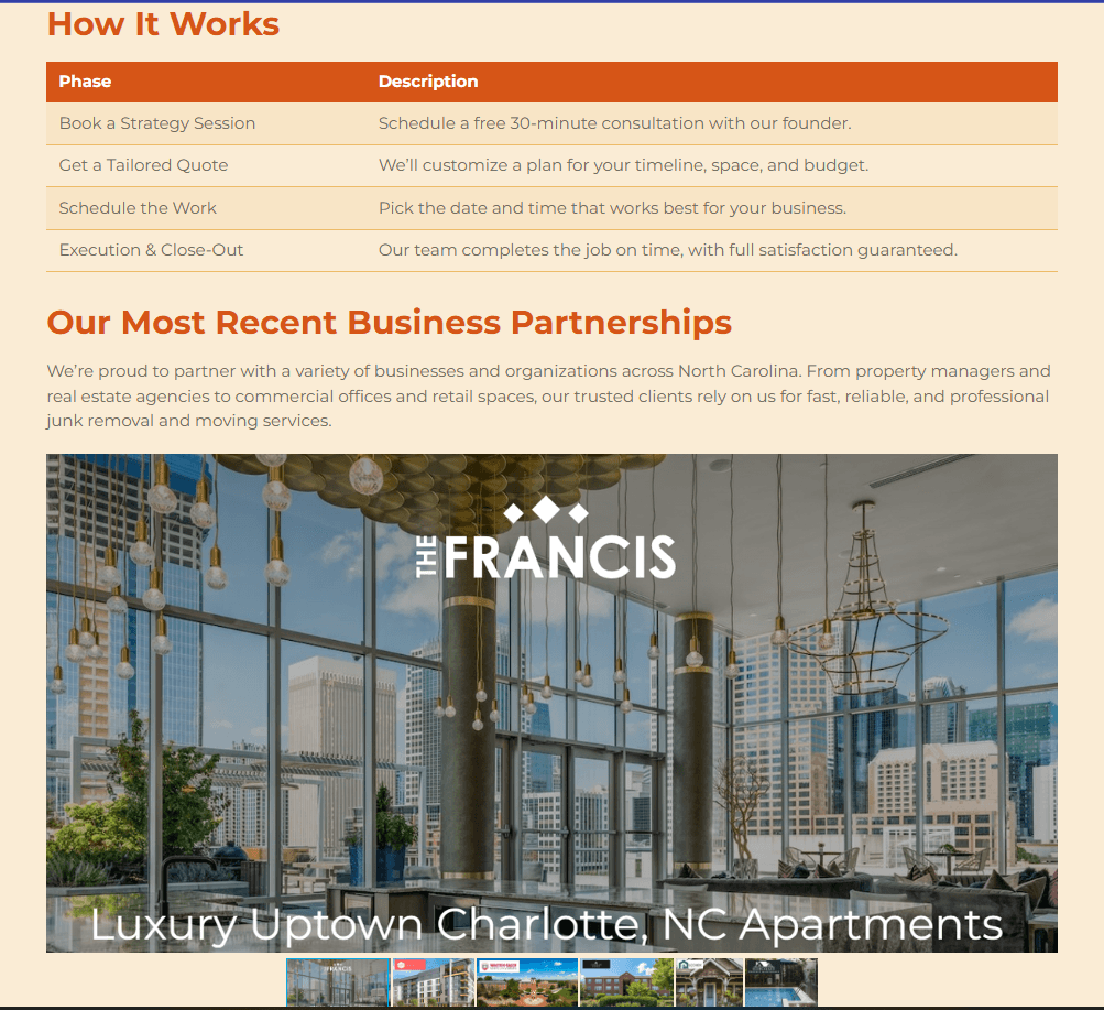 OuttaHere NC website — how it works process and recent business partnerships